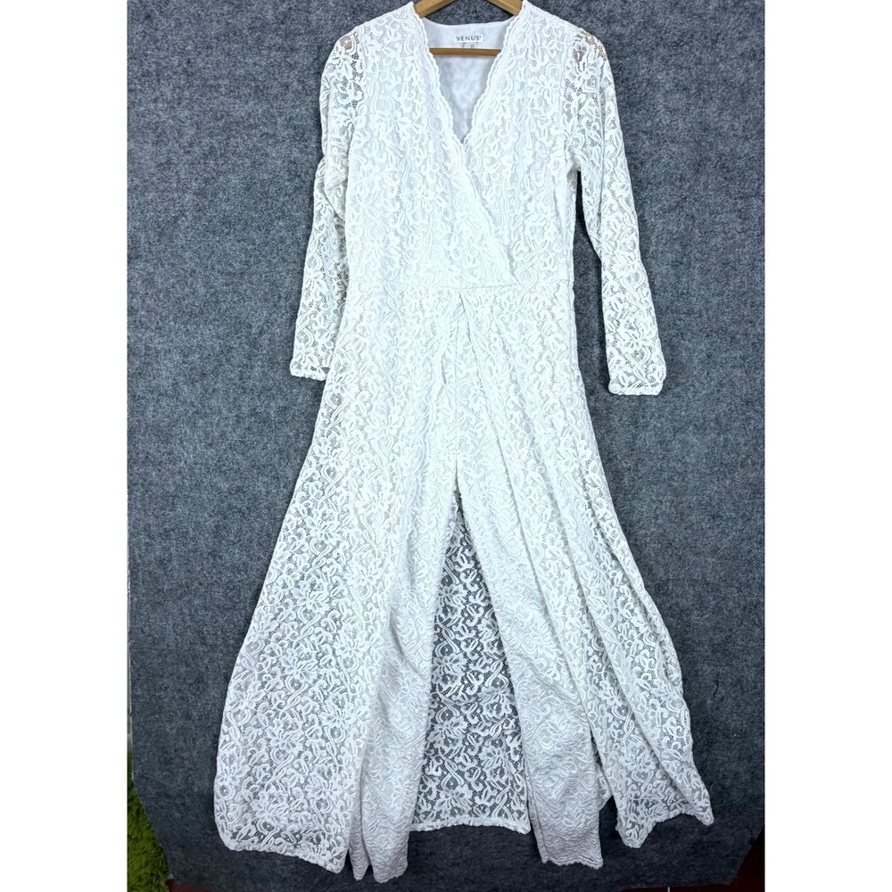 Venus Jumpsuit Dress Womens Large White Lace Bridal Festival Duster Skirt Boho